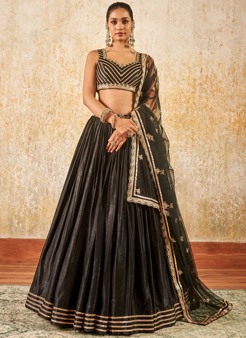 Black Gold Brocade Lehenga