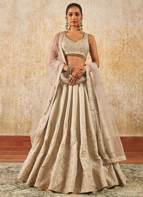 Beige Silk Lehenga