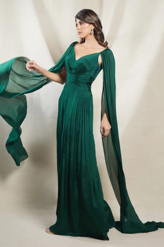 Green Chiffon Evening Gown