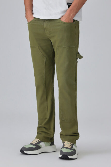 Dark Olive Green Cargo Denim Jeans