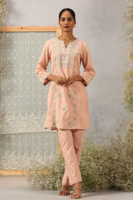 Embroidered Linen Kurta Set