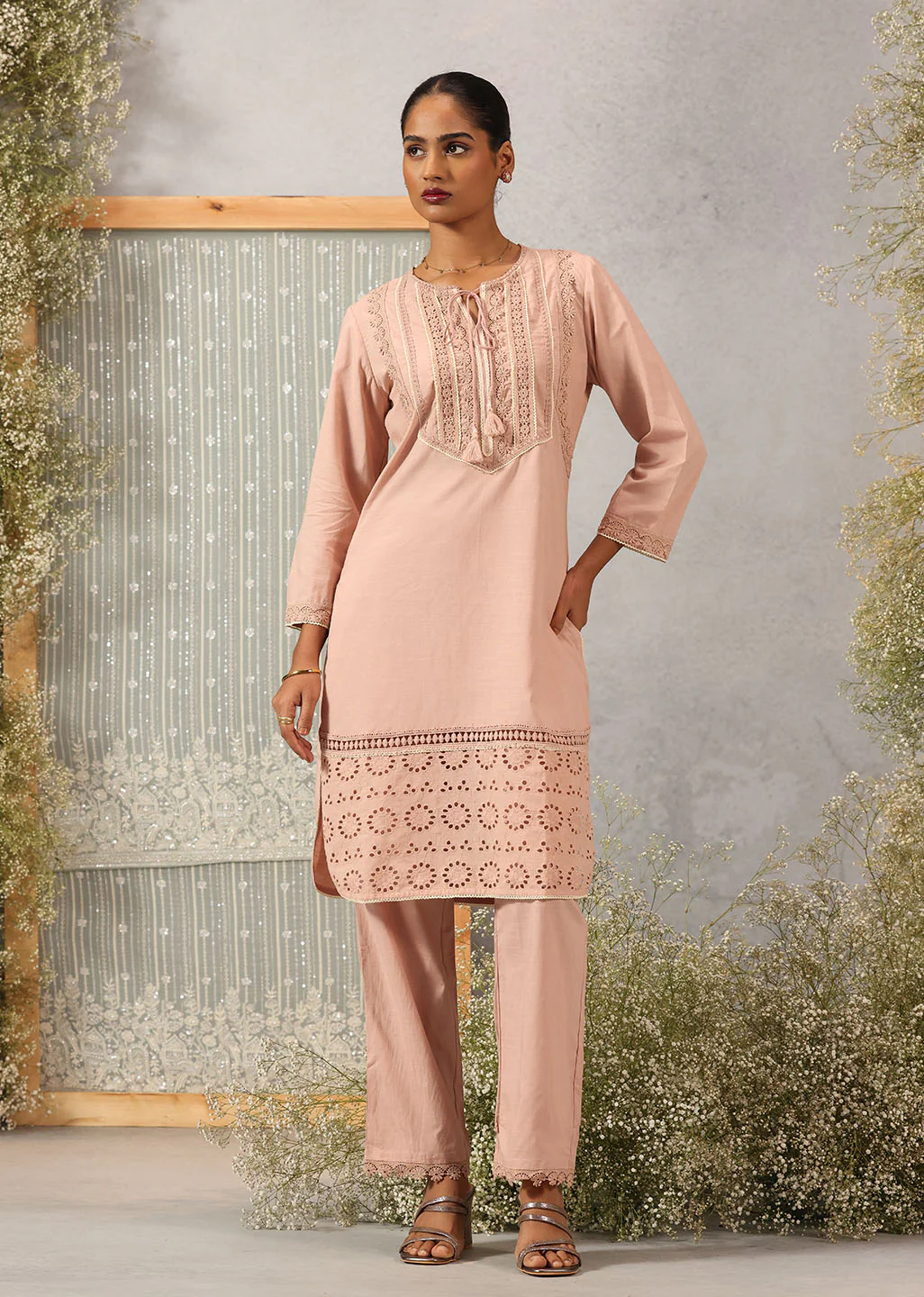k4 Solid Peach Kurta Set