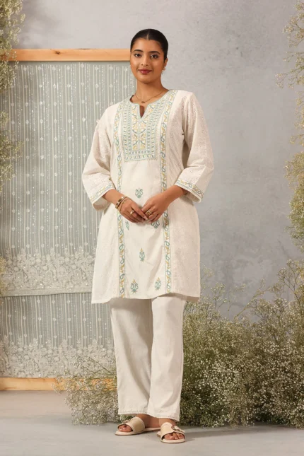 White Embroidered Kurta Set